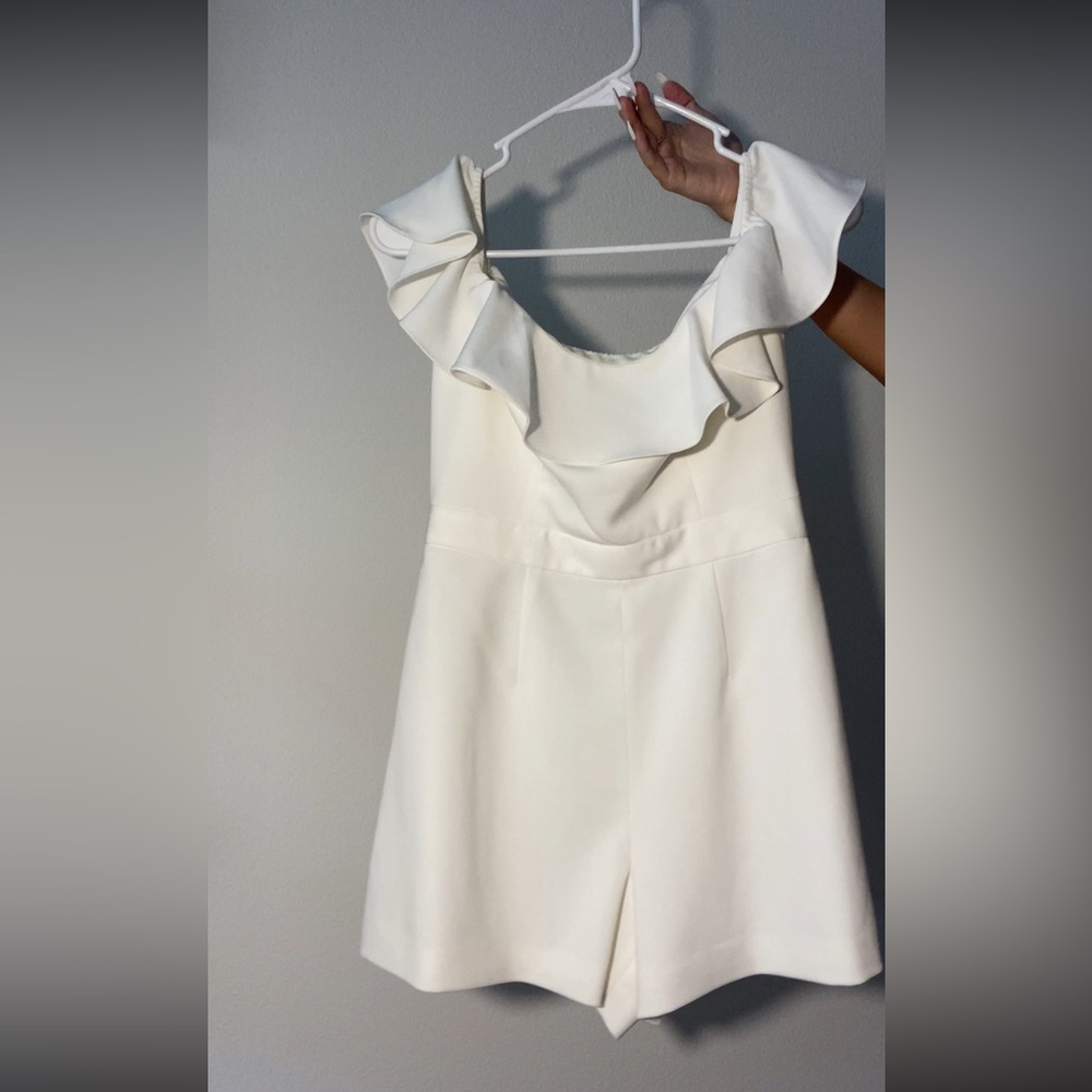 White romper off shoulder ruffles